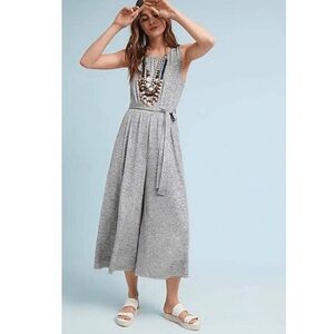 Anthropologie Meadow Rue Alchemist Metallic Silver Stretch Jumpsuit